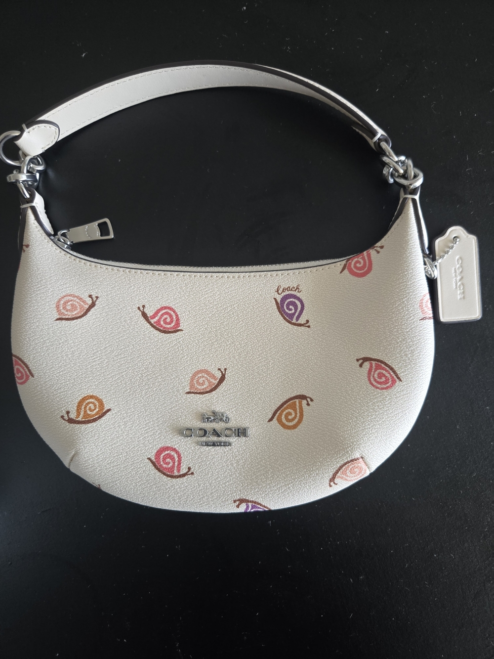 Coach Teri Mini Shoulder Bag Snail Print White Chalk Leather